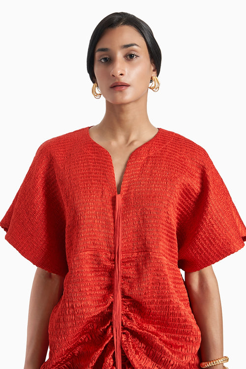 Red Adjustable Dhoti Style Kaftan