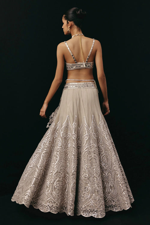 Silver Zari Mirrorwork Lehenga