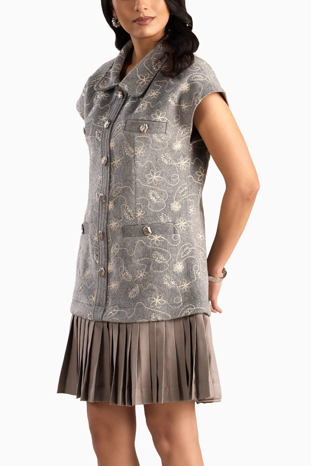 Silver Sage Pleated Dress