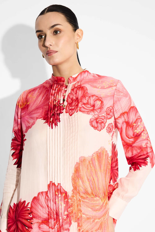 Floral Print Pintuck Shirt