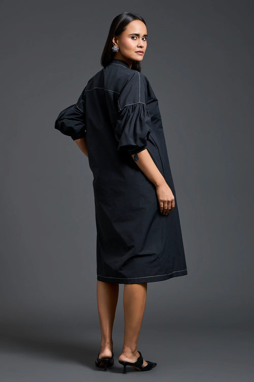 Black Oversized Floral Patch Shirt Dress
