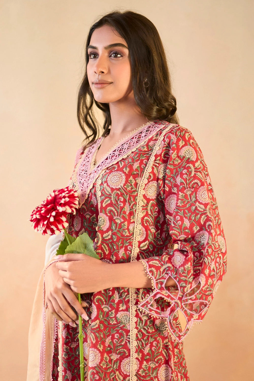 Rosy Chintz Cutwork Cotton Kurta Set