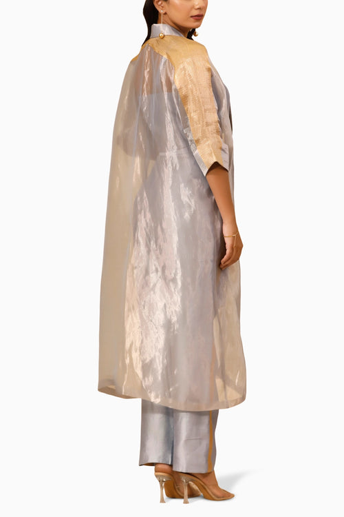 Chamak Blue Long Coat with Coords
