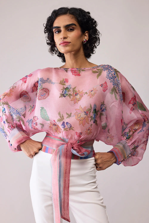 Maria Pink Print Organza Top