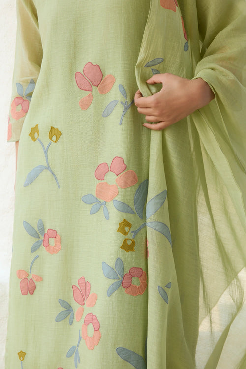 Lime Applique Kurta Set