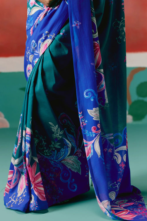 Teal and Blue Paisley Saree