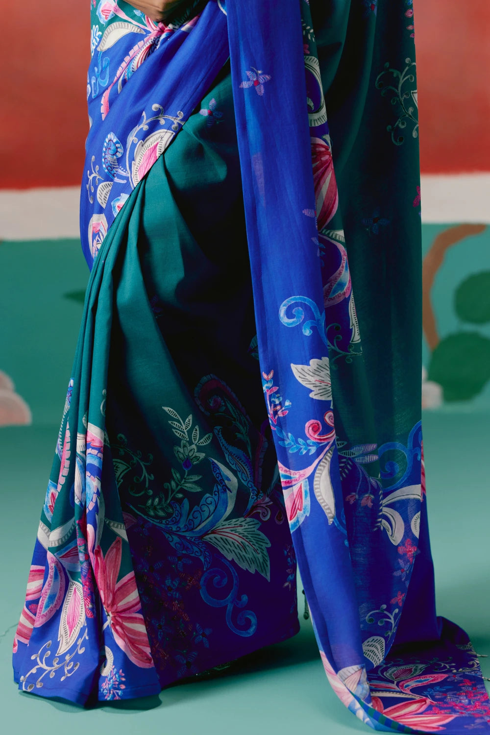 Teal and Blue Paisley Saree