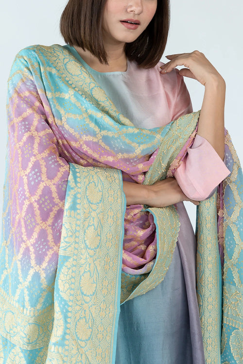 Blue Grey Ombre Kurta With Dupatta