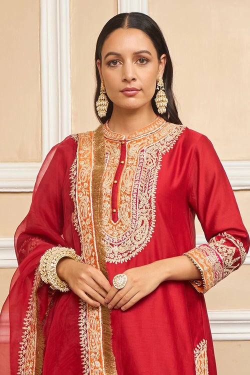 Afsaana Deep Red Straight Kurta with Salwar and Dupatta