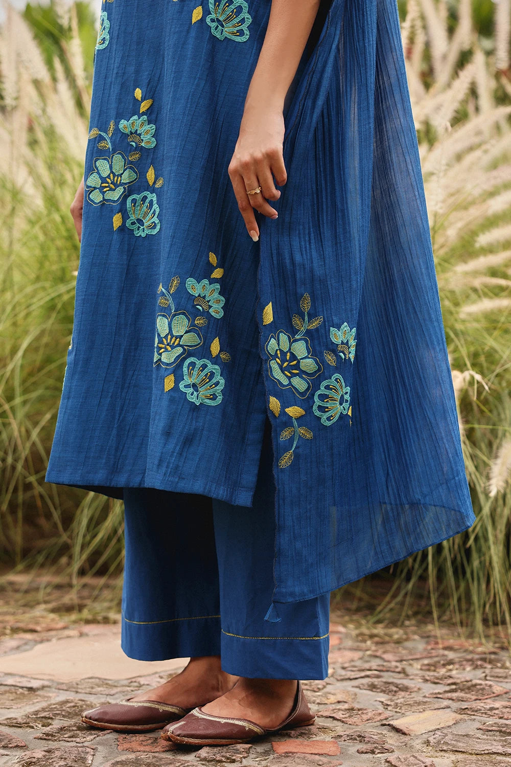Indigo Applique Bloom Kurta Set