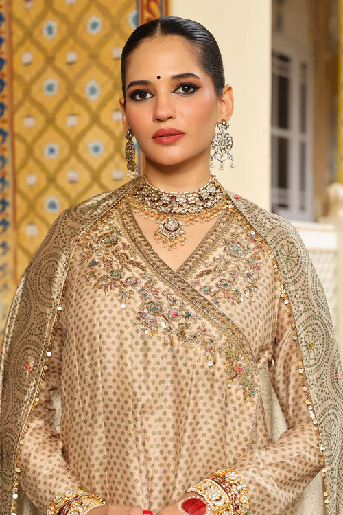 Ahista Ivory Printed Heavy Angrakha