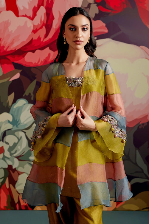 Angoori Tri Color Kurta Jacket Set