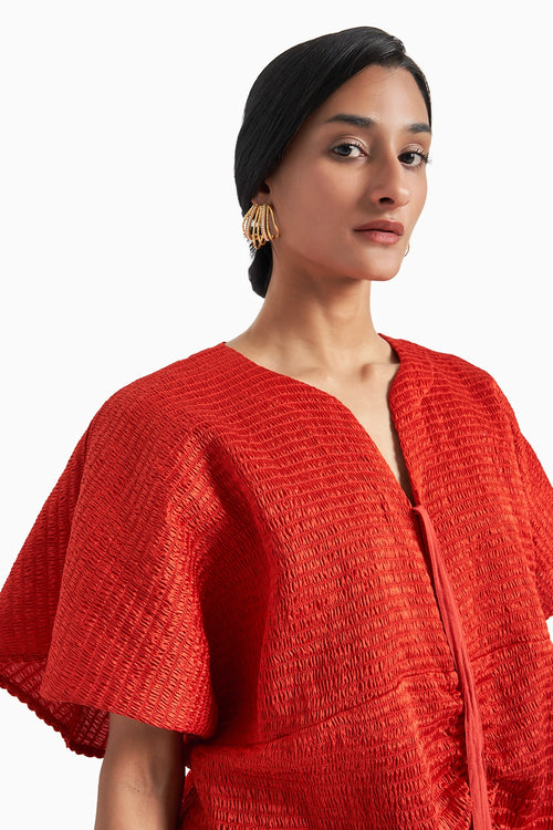 Red Adjustable Dhoti Style Kaftan