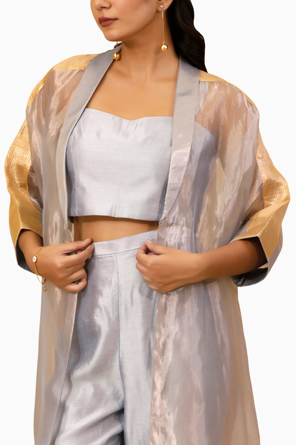 Chamak Blue Long Coat with Coords
