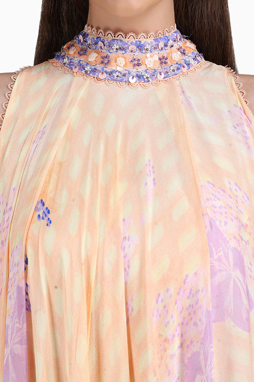 Denser Duo Corsage Placement Printed High Low  Dress