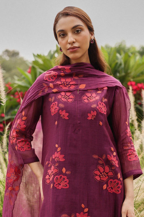 Amethyst Cotton Applique Kurta Set