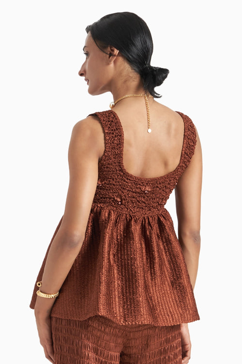 Brown Babydoll Smocked Top