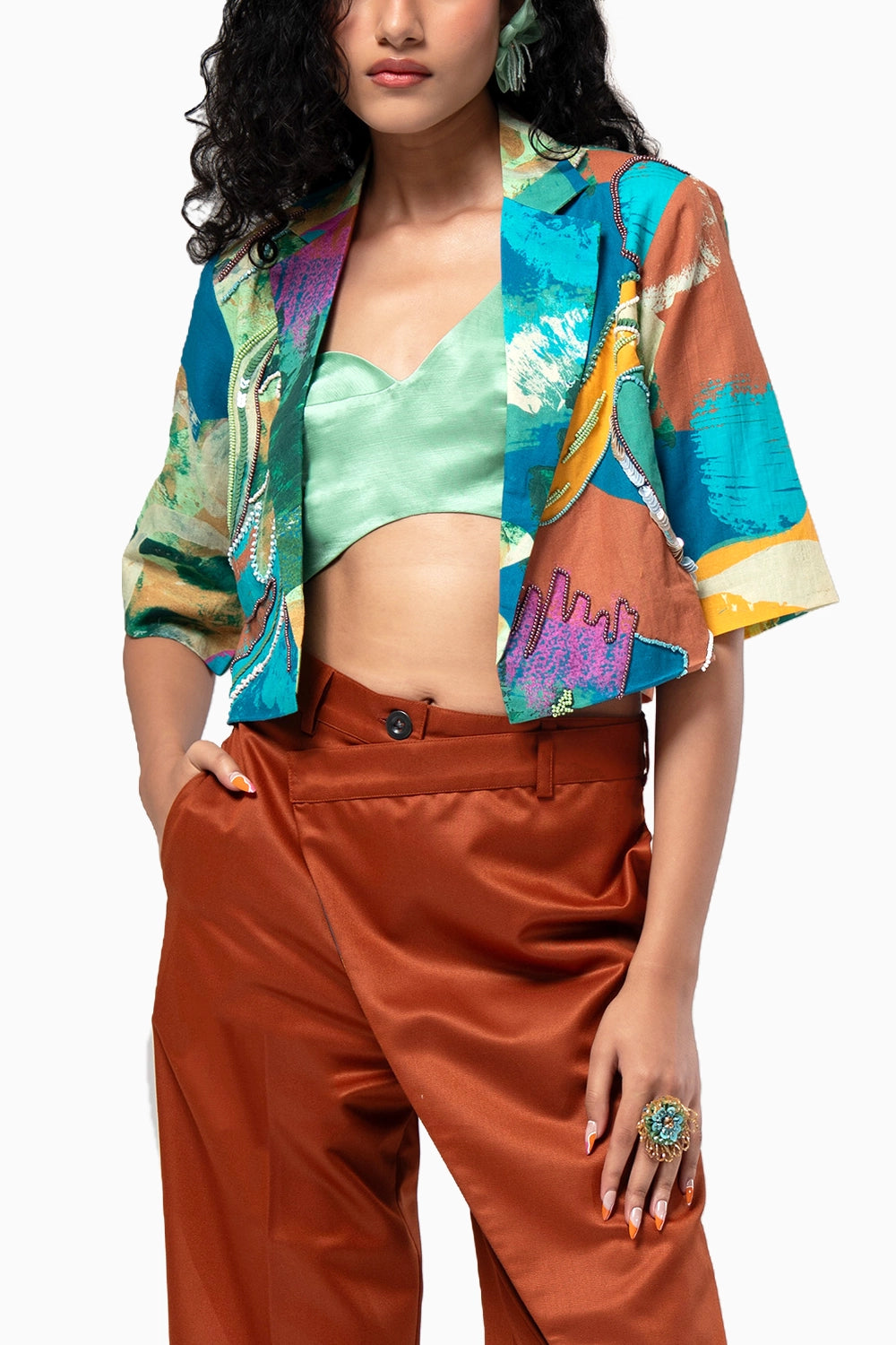 Bay Cropped Jacket Set with Bustier