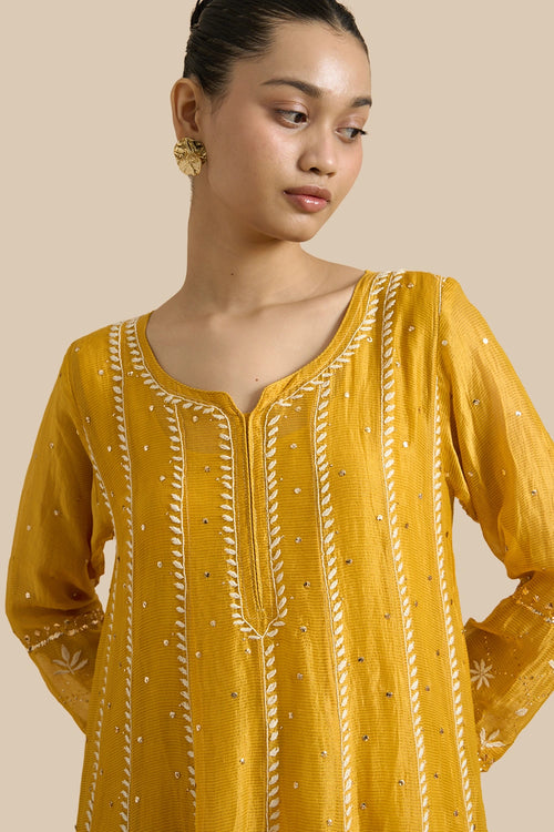 Kalidar Set With Kamdani Embroidery Aborned With Thread Work
