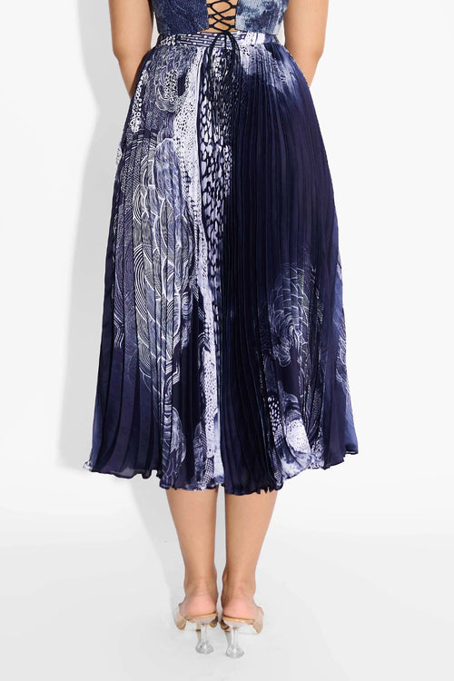 Blue Swirl Pleated Skirt