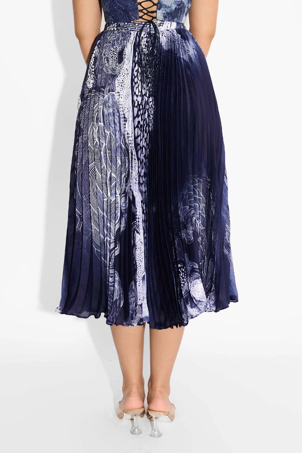 Blue Swirl Pleated Skirt