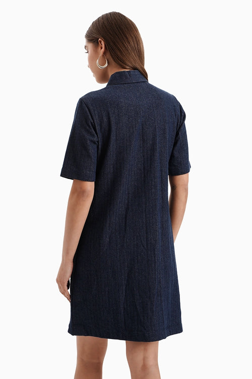 Dark Herringbone Flower Embellished Dress