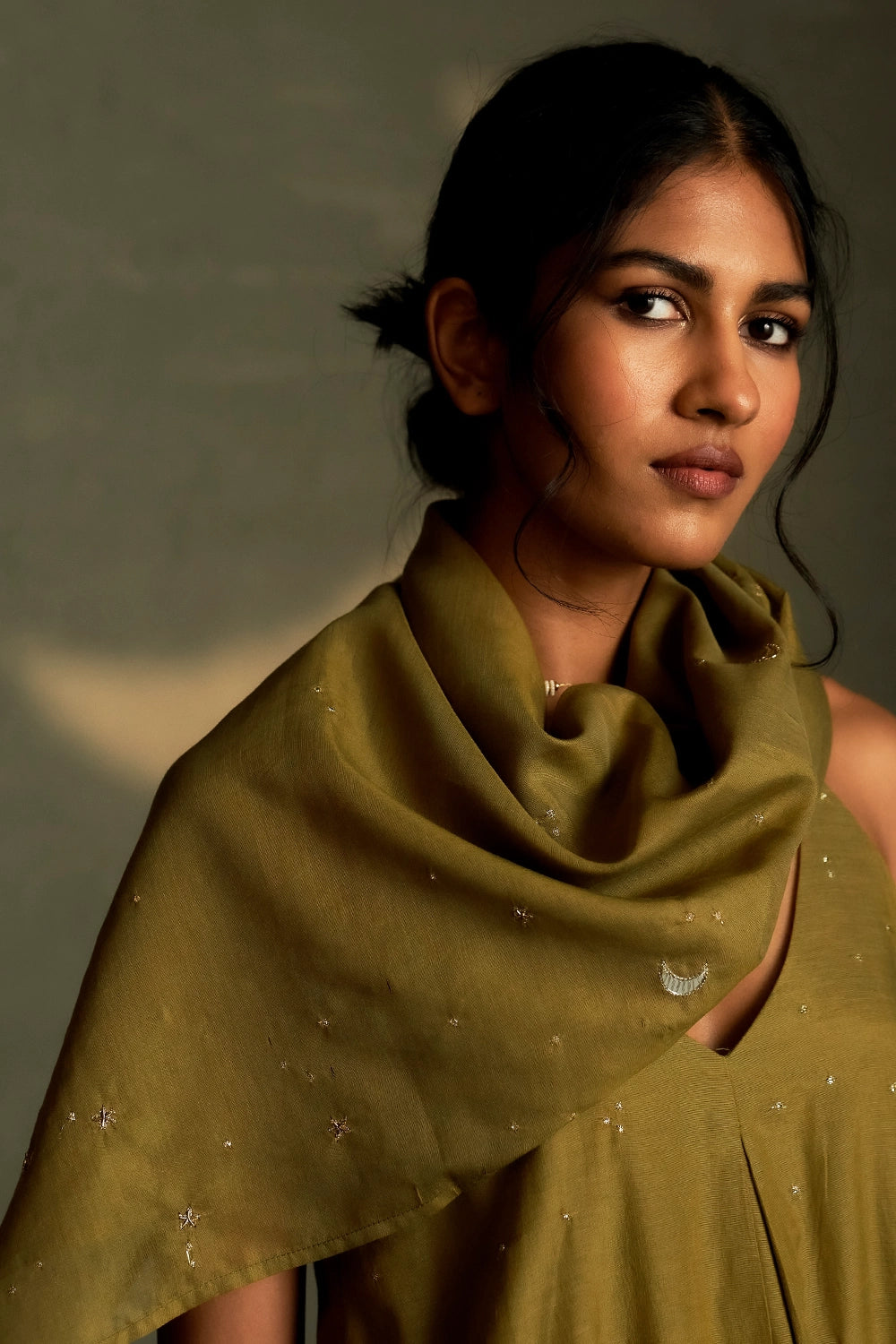 Olive Dusk Chaand Sitara Dress with Scarf