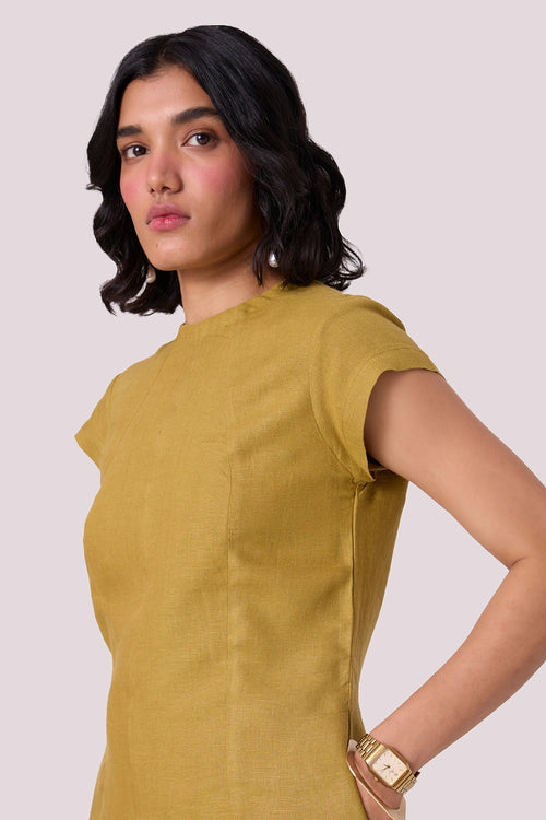 Evgeny Olive Linen Dress