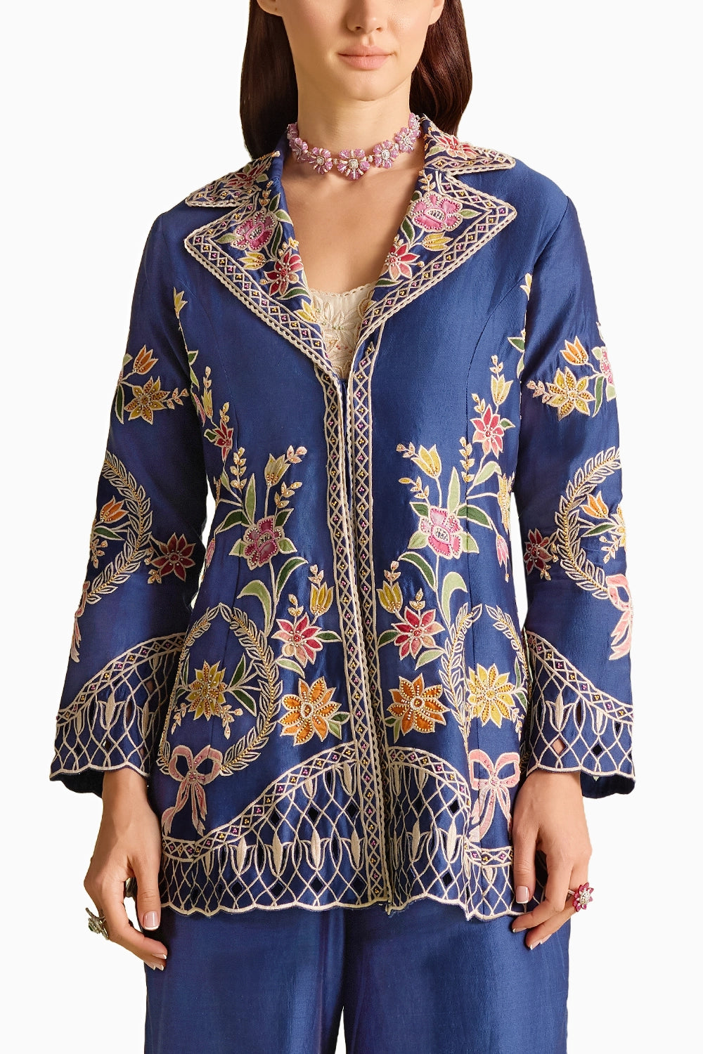 Indigo Applique And Threadwork Jacket