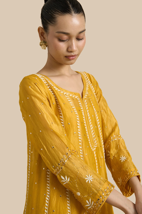 Kalidar Set With Kamdani Embroidery Aborned With Thread Work