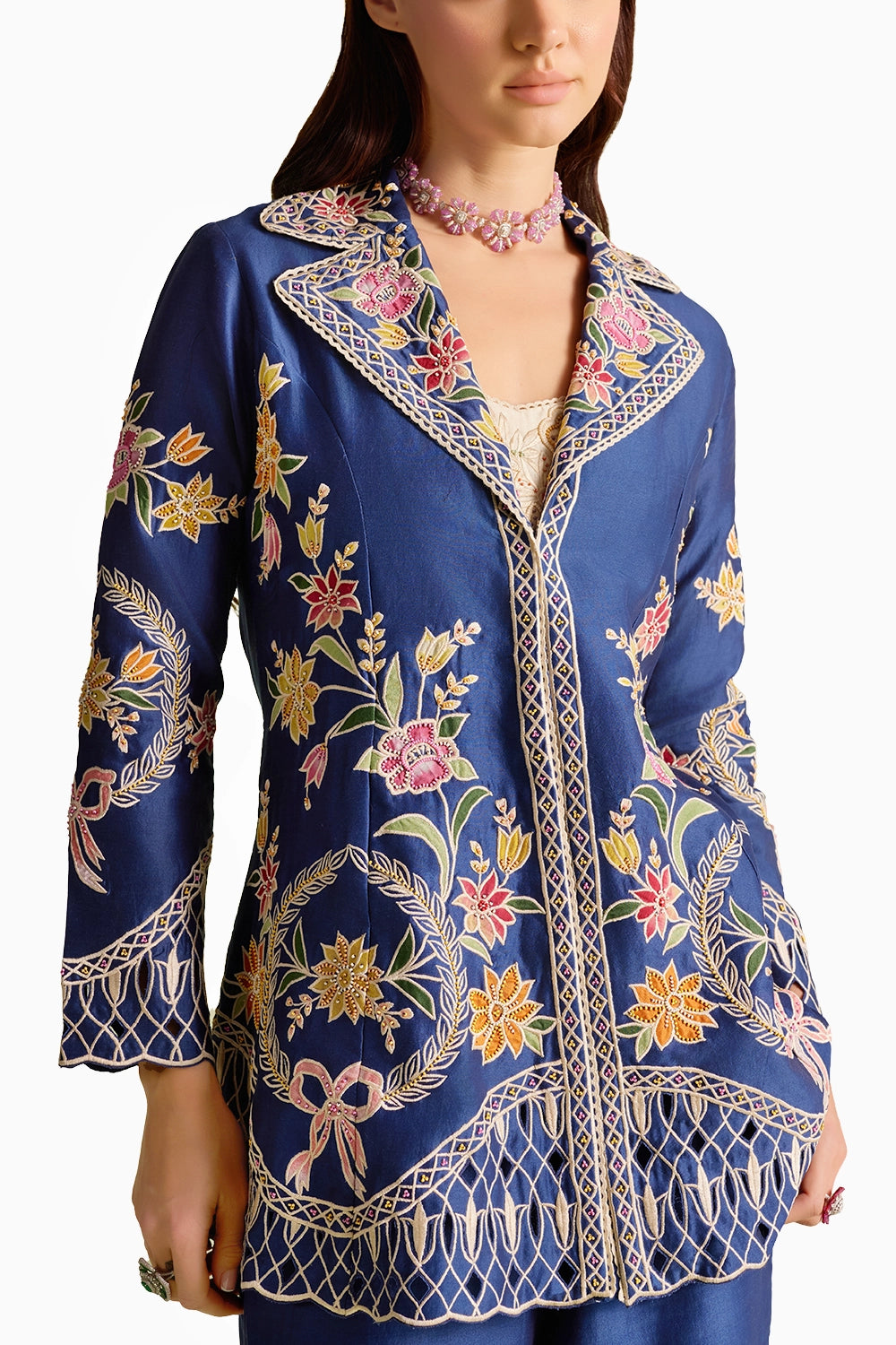 Indigo Applique And Threadwork Jacket