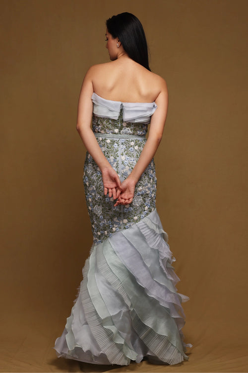 Textured Floral Gown with Belt
