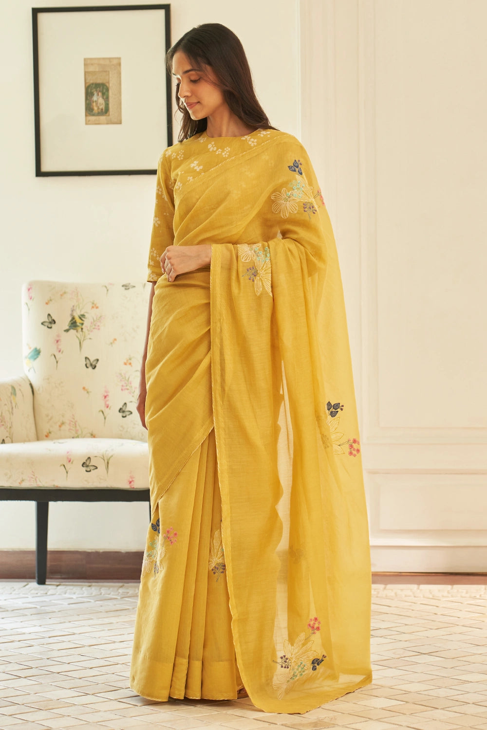 Rue Floral Threadwork Saree