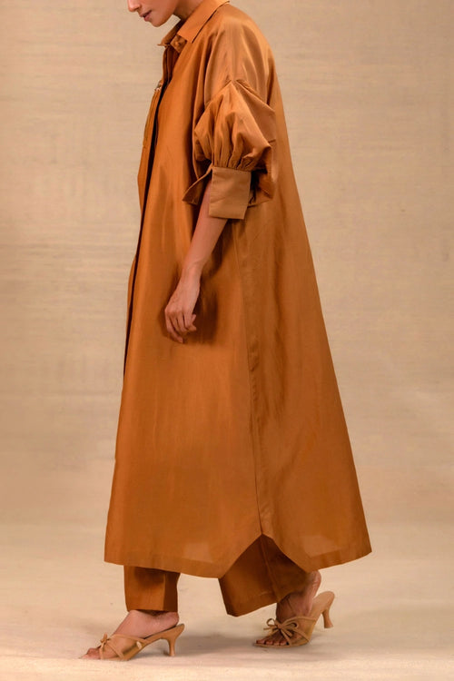 Tinka Camel Silk Chanderi Long Kaftan Set