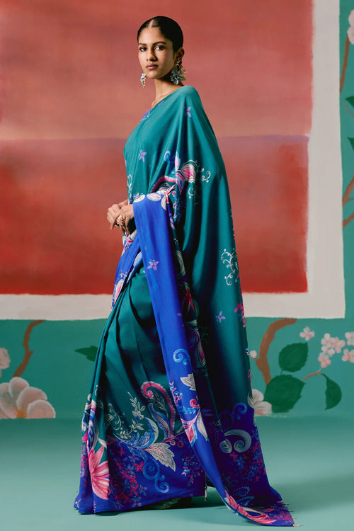 Teal and Blue Paisley Saree