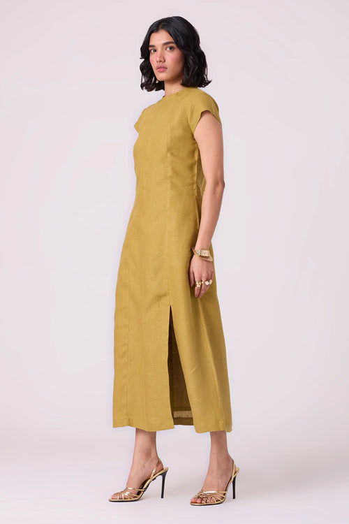 Evgeny Olive Linen Dress