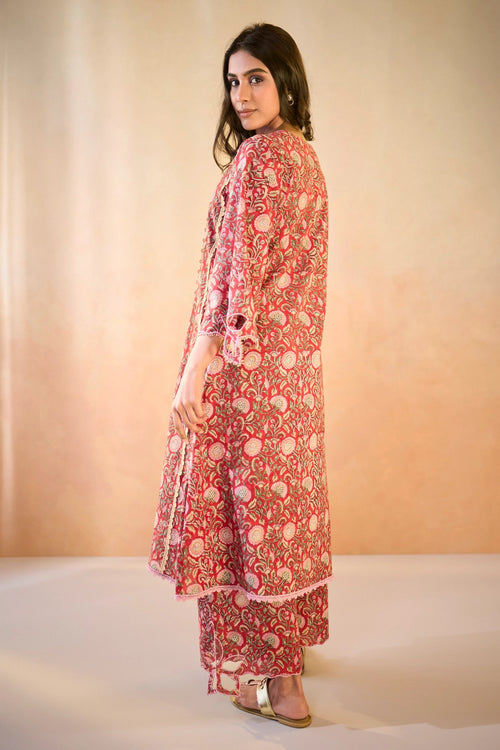 Rosy Chintz Cutwork Cotton Kurta Set