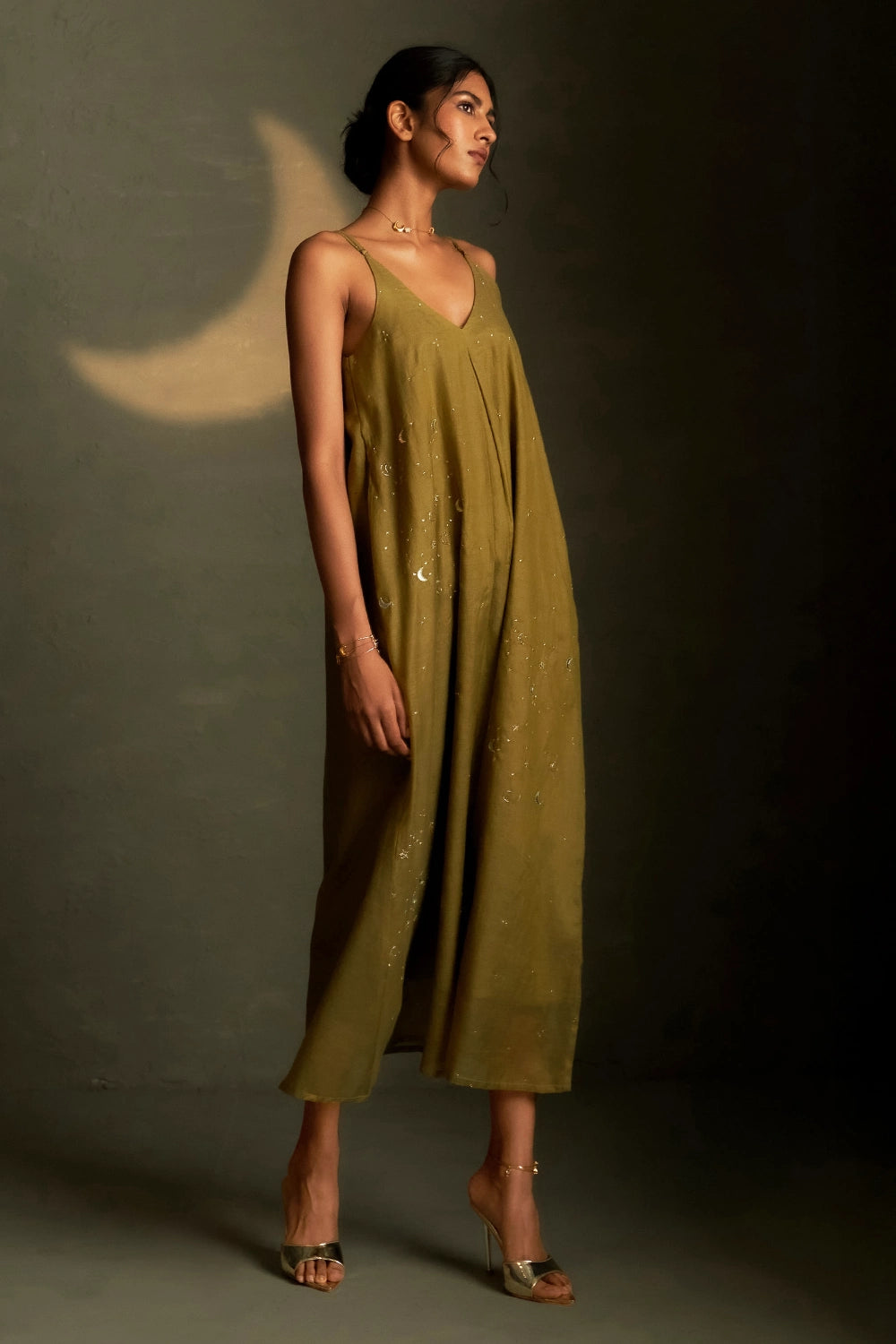 Olive Dusk Chaand Sitara Dress with Scarf