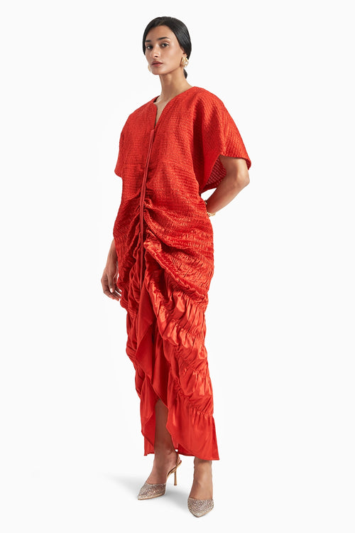 Red Adjustable Dhoti Style Kaftan