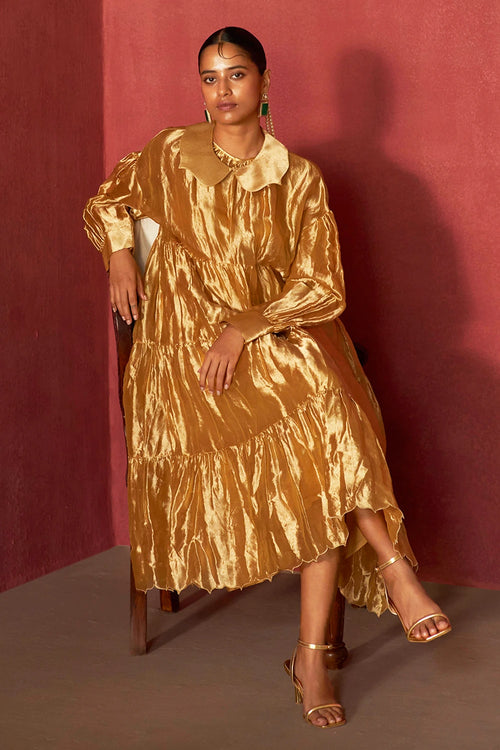 Durru Gold Kimkhwaab Tissue Dress