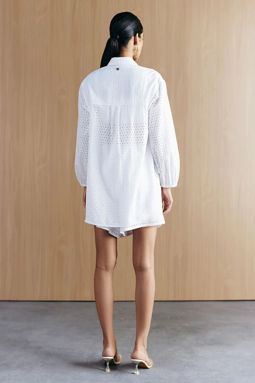 White Schiffli Embellished Shirt
