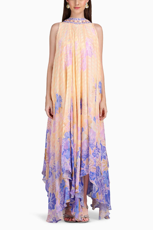 Denser Duo Corsage Placement Printed High Low  Dress