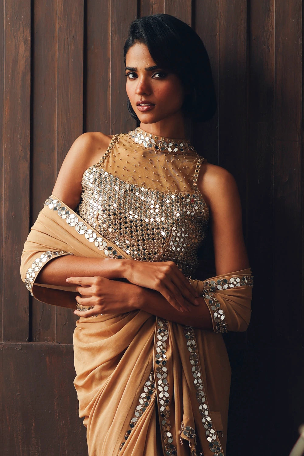 Georgette Gold Embellished Saree