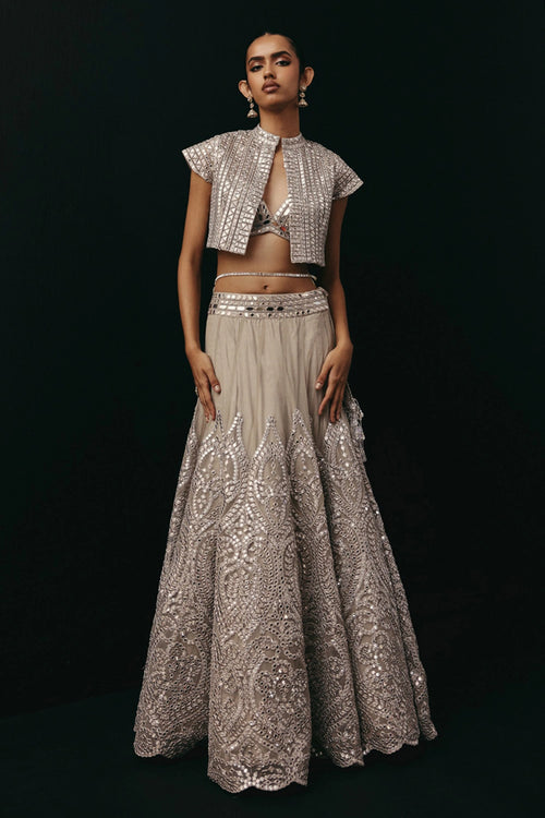 Silver Zari Mirrorwork Lehenga