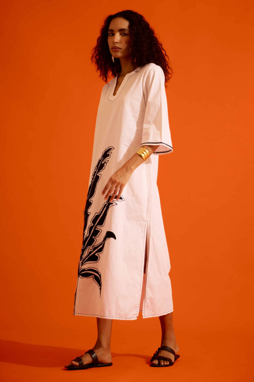 Ivory Leaf Motif Embroidered Dress