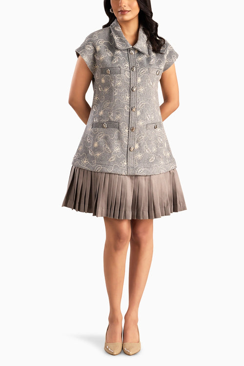 Silver Sage Pleated Dress