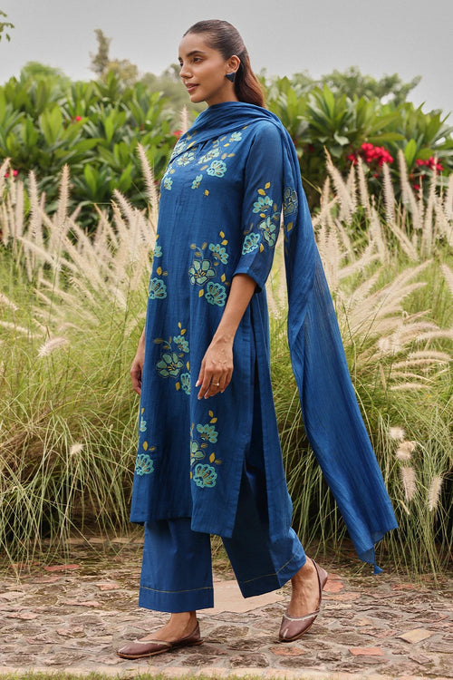 Indigo Applique Bloom Kurta Set