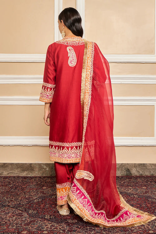 Afsaana Deep Red Straight Kurta with Salwar and Dupatta