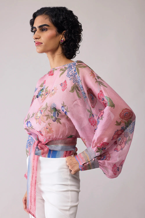 Maria Pink Print Organza Top
