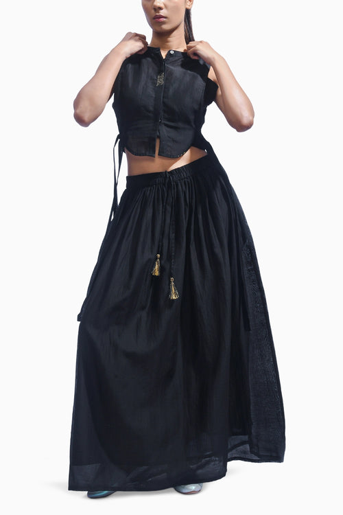 Midnight Black Chanderi Co-ord Set